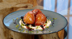 Matt Tebbutt’s custard doughnuts with ricotta cream, blackberries, pistachios and pomegranate se ...