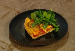 Matt Tebbutt’s tomato quiche with onions and salad on Saturday Kitchen