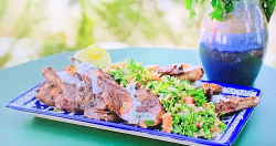 Ainsley Harriott chargrilled sumac lamb cutlets with tabbouleh on Ainsley’s Mediterranean  ...