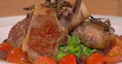 Mark Sargeant’s lamb cutlets with mushy peas, with a marjoram, tomato and anchovy vinaigre ...