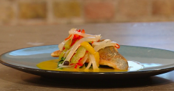 Andi Oliver’s crisp fillet of sea bream with turmeric golden broth and escovitch pickles o ...