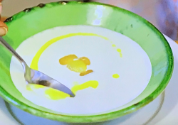 Anna Lopez’s white Garlic and almond soup on Ainsley’s Mediterranean Cookbook