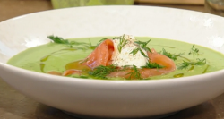 Marcus Wareing’s green cold soup with smoked salmon, yoghurt and dill on Saturday Kitchen