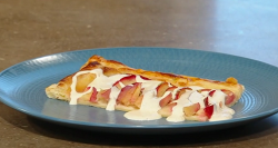 Shivi Ramoutar’s nectarine rum puff pastry tart with cinnamon and rum cream on Saturday kitchen