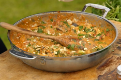 James Martin vegetable curry with almonds, grilled cauliflower, spring onions and yoghurt on Jam ...