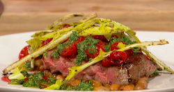 Theo Randall grilled beef tagliata with beans, tomatoes and salsa verde on Saturday Kitchen