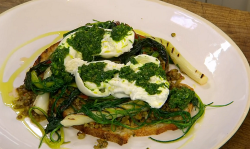 Stephen Terry’s Lentils with Burrata and Croutons on James Martin’s Saturday Morning