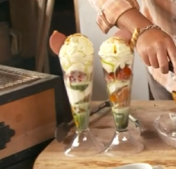 James Martin’s knickerbocker glory with peaches, strawberries and green basil pesto for a  ...