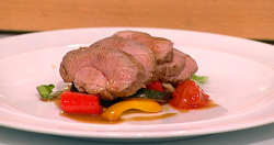 Galton Blackiston roasted chump of lamb with a rustic ratatouille on Saturday Kitchen