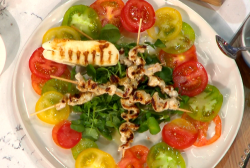 John Torode’s chicken skewers with halloumi and a tomato and watercress summer salad on Th ...