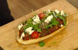 Ollie Dabbous smoky flatbreads with spiced lamb, feta and pine nuts on Saturday Kitchen