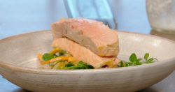 Adam Byatt’s Salmon en papillote with curry, coconut and mussels on Saturday kitchen