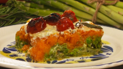 Charleen’s Italian vegan pie ( timballo) with asparagus, peas, parsley, butternut squash a ...