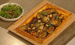 Nadiya Hussain’s puff pastry tart with aubergine, feta cheese and salad on Saturday Kitchen