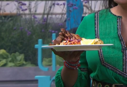 Nisha Katona’s spicy barbecue lamb and chicken with a potato and egg salad on This Morning