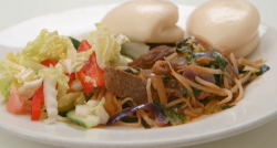 Amar and Gethin’s beef stir-fry with buns and Asian salad on Celebrity Masterchef 2020