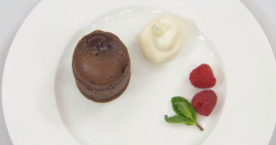 Crissy Rock’s chocolate fondant with Chantilly cream on Celebrity Masterchef 2020