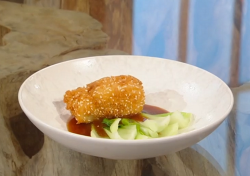 Matt Tebbutt’s deep fried cod with sesame seeds and a burnt orange sauce on Saturday Kitchen