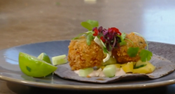 Shivi Ramoutar Trinidadian fish tacos with green mango chow on Saturday Kitchen