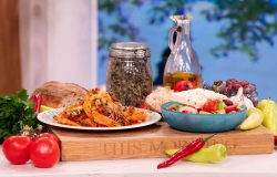 John Torode’s Greek Summer Salad with feta cheese and prawns on This Morning