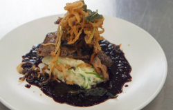 John Torode calves’ liver with bacon, champ mash, crispy onions and a red wine sauce on Ce ...