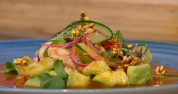 Marcus Samuelsson prawn aguachile on Saturday Kitchen