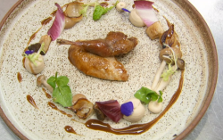 Gethin Jones quail with Madeira sauce using a recipe by Ruth Hansom on Celebrity Masterchef 2020