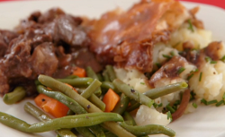 Matt and Crissy’s steak and mushroom pie with potatoes, green beans and carrots on Celebri ...
