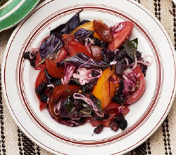 Olia Hercules  Ukrainian tomato, blackberry, onion and basil salad  on Sunday Brunch