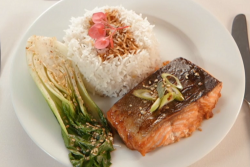 Riyadh Khalaf’s sea trout with Asian glaze, bok choy and rice on Celebrity Masterchef 2020