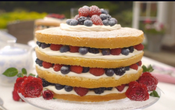 Mary Berry’s summer garden gateau with Genoise sponge, cream and berries on Saturday Kitchen