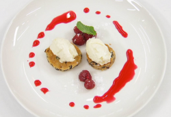 Gethin Jones Welsh cakes with mascarpone cream and raspberry compote on Celebrity Masterchef 2020