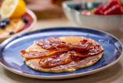 Lisa Faulkner’s American pancake with bacon and maple syrup on John and Lisa’s Weeke ...