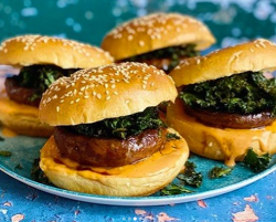 John Gregory-Smith smoked aubergine and harissa lamb burgers on Sunday Brunch