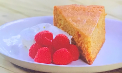 Tom Kerridge’s BBQ honey cake with creme Chantilly and raspberries on Tom Kerridge Barbecues