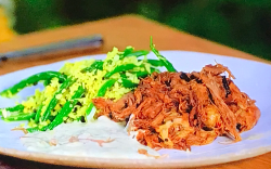 Tom Kerridge’s Indian spiced lamb with BBQ coconut green beans on Tom Kerridge Barbecues
