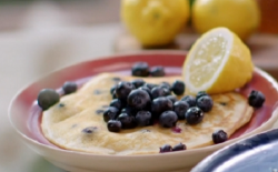 John Torode’s American pancakes with blueberries on John and Lisa’s Weekend Kitchen