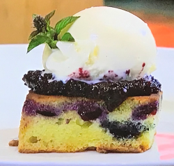 James Martin’s warm tray baked toasted blueberry muffin with jam and vanilla ice cream on  ...