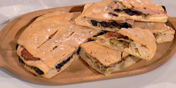 Paul Hollywood tiered bread with halloumi, olives, and coriander on Saturday Kitchen