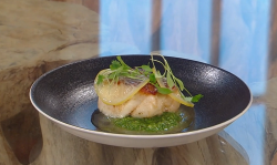 Glynn Purnell roast cod with confit lemon and zhoug my way on Saturday Kitchen