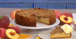 James Martin’s peach crumble cake with honey cream on This Morning