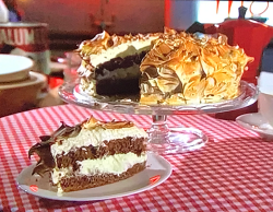 James Martin chocolate genoise sponge with creme patissiere and coffee meringue cake on James Ma ...