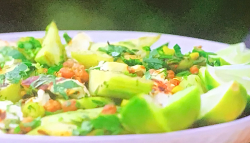 Tom Kerridge’s grilled BBQ cucumber salad with spicy chickpeas and halloumi cheese on Tom  ...