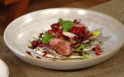 Matt Tebbutt Roast duck breasts with Chinese five-spice, honey and a Japanese radish and pomegra ...