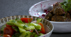 Nick Nairn and Dougie Vipond’s  falafel with beetroot houmous and Greek salad on The Great ...