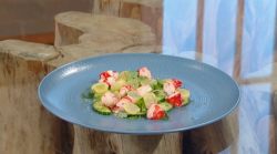 Matt Tebbutt poached prawns with Fermented gooseberries on Saturday Kitchen