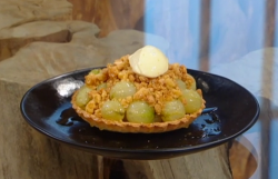 Matt Tebbutt gooseberry crumble tart with orange and cinnamon cream on Saturday Kitchen