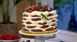 James Martin icebox cake with whipped cream, raspberries and biscuits on This Morning