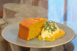 Matt Tebbutt boiled orange and cardamom cake with  frozen yoghurt and  creme fraiche on Saturday ...