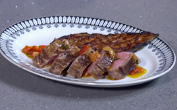 Nick Nairn and Dougie Vipond’s  Scotch lamb with roast miso aubergine and sauce vierge on  ...